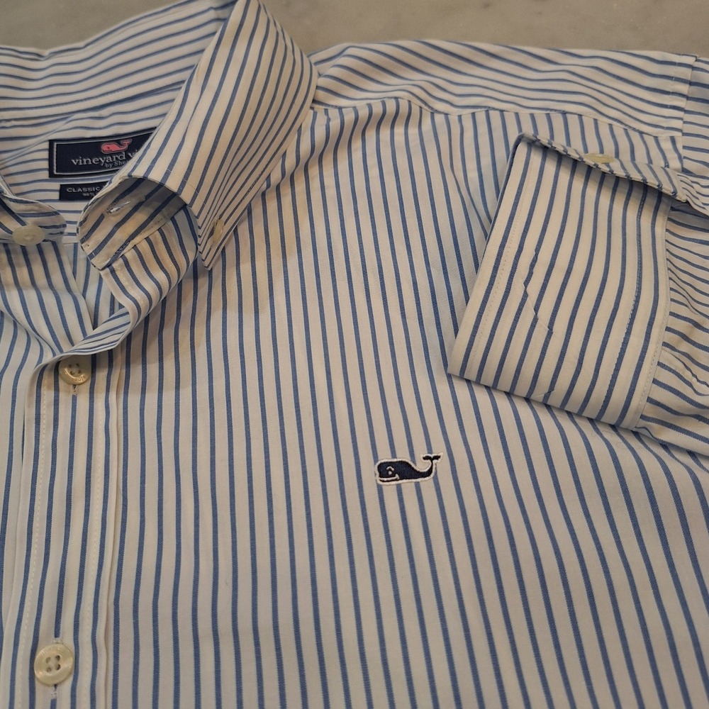 Vineyard Vines Button Down Shirt Mens XL Blue White Striped Classic Whale Preppy - Picture 1 of 6